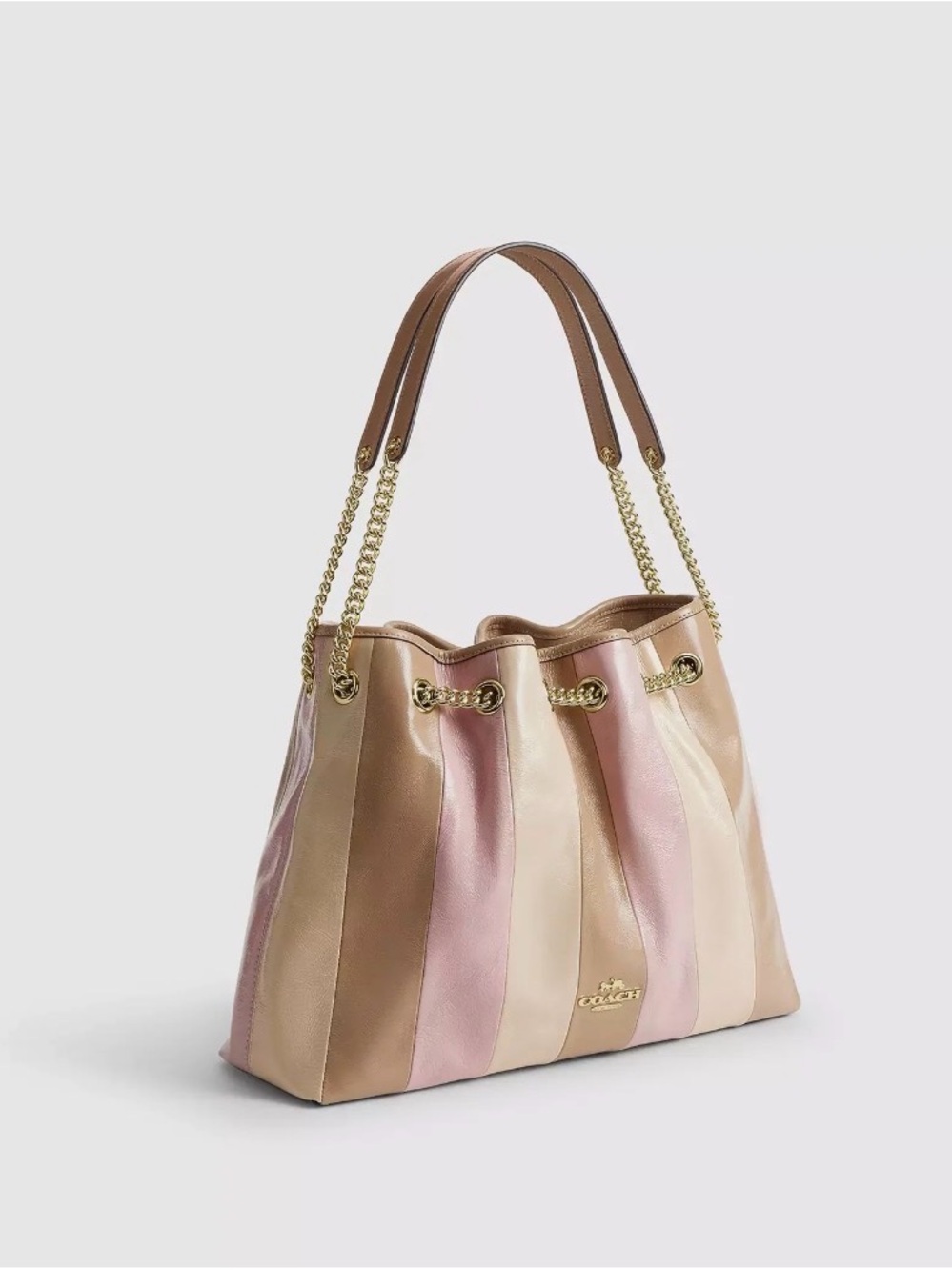 NWT Coach Evelyn Striped Leather Shoulder Bag With Patchwork- from 2026 line - Picture 2 of 8